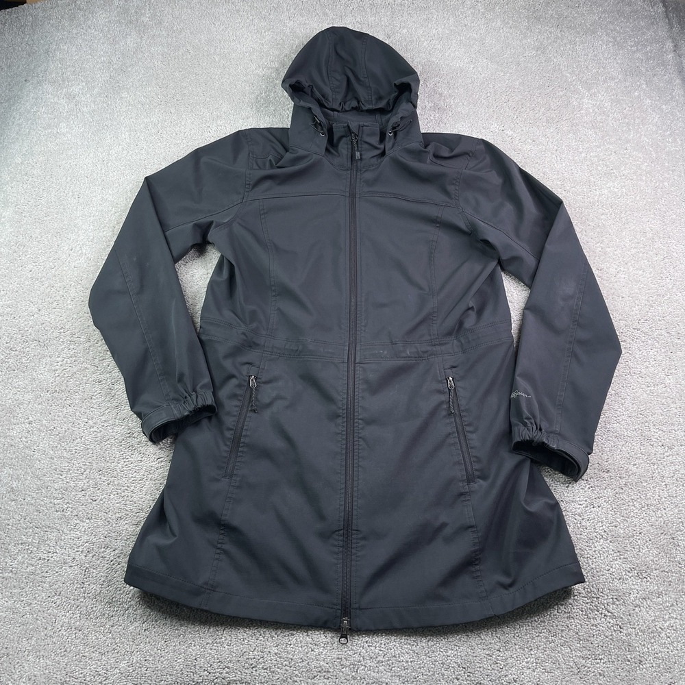 Eddie Bauer Jacket Women Large Black Softshell Hooded Parka Rain Coat Gorpcore